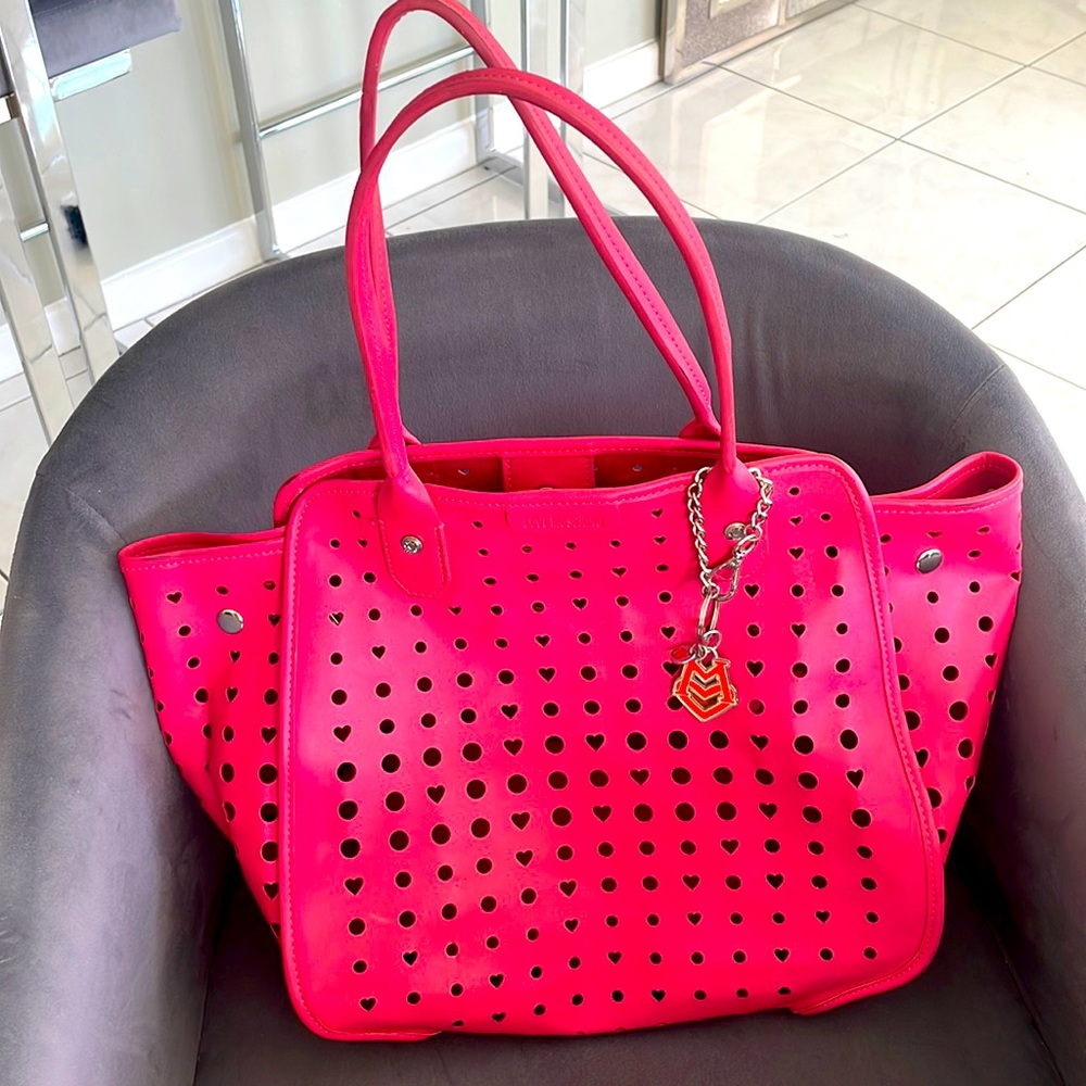 Love Moschino hot pink with cutouts beach tote never used